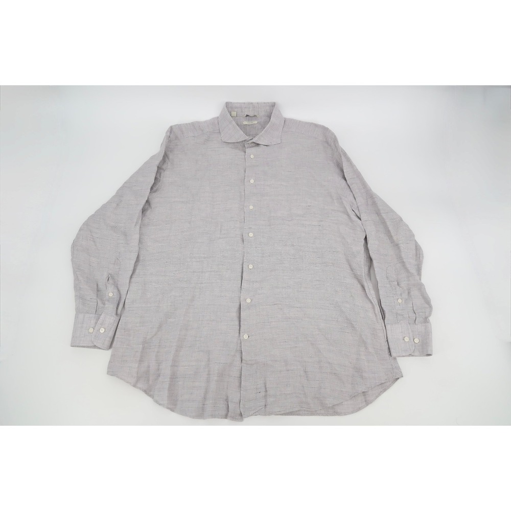 Suitsupply Mens 17 3/4‎ Slim Fit Gray Pure Linen Tessitura Monti Dress Shirt 45